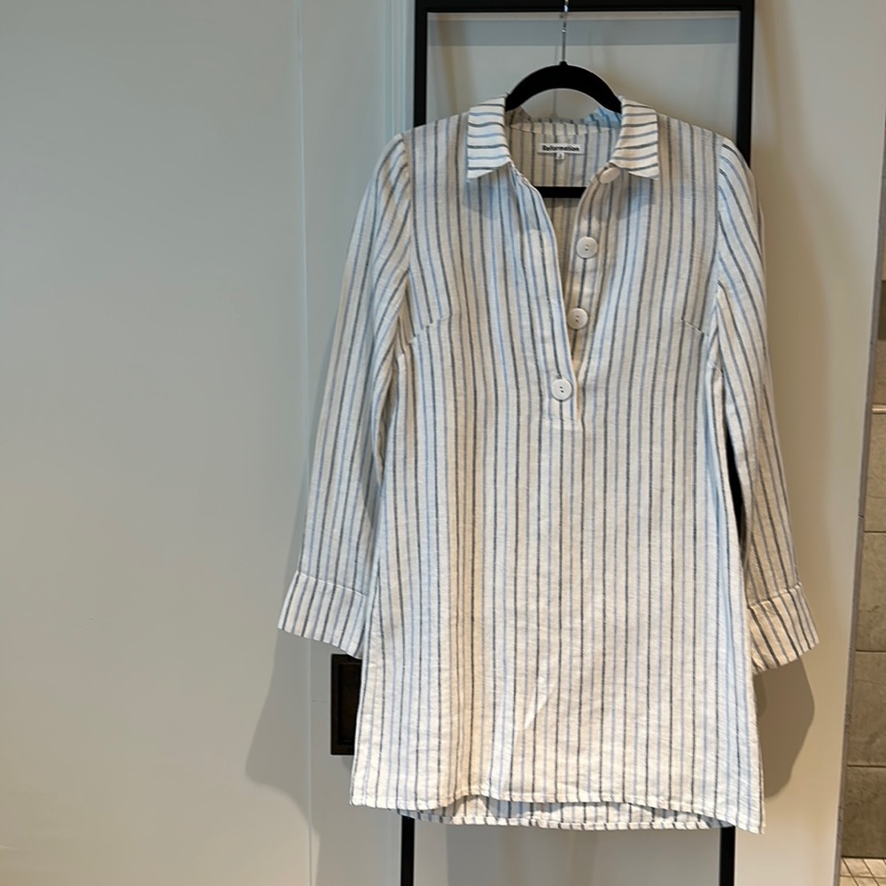 Striped, long sleeve linen dress, reformation, size small.